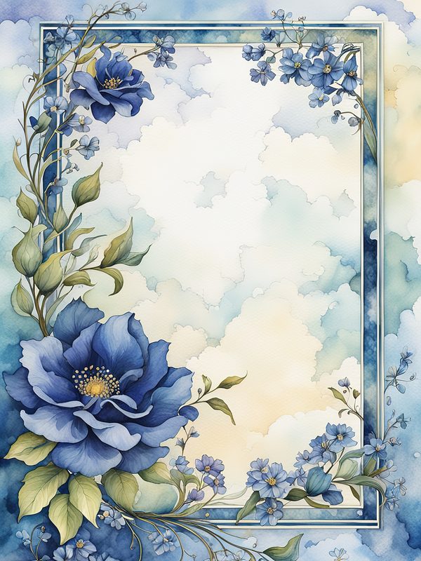 Watercolor Indigo Floral Frame: Botanical Digital Paper Pack (10 JPGs) — image 9