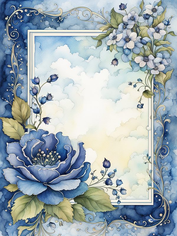 Watercolor Indigo Floral Frame: Botanical Digital Paper Pack (10 JPGs) — image 10