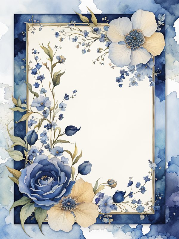 Watercolor Indigo Floral Frame: Botanical Digital Paper Pack (10 JPGs) — image 11