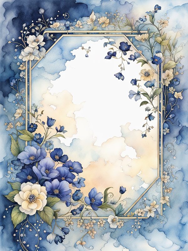 Watercolor Indigo Floral Frame: Botanical Digital Paper Pack (10 JPGs) — image 12