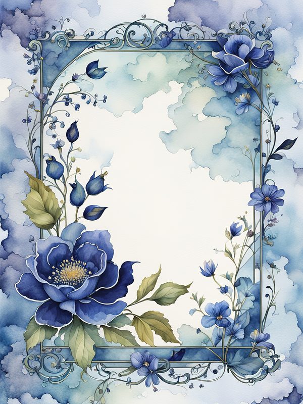 Watercolor Indigo Floral Frame: Botanical Digital Paper Pack (10 JPGs) — image 13