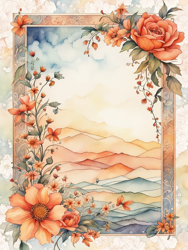 Boho Watercolor Floral Frame: Orange Flower Digital Paper (10 JPGs) — image 1