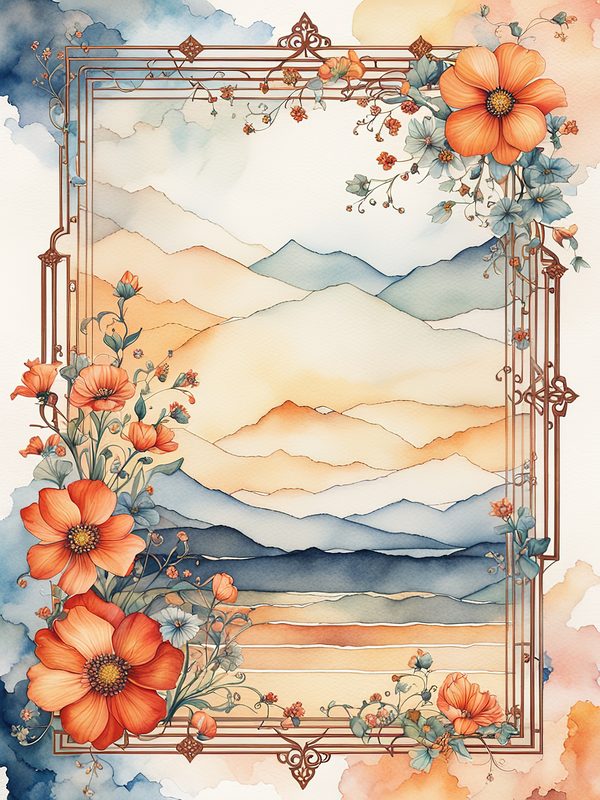 Boho Watercolor Floral Frame: Orange Flower Digital Paper (10 JPGs) — image 2