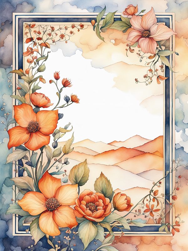 Boho Watercolor Floral Frame: Orange Flower Digital Paper (10 JPGs) — image 3