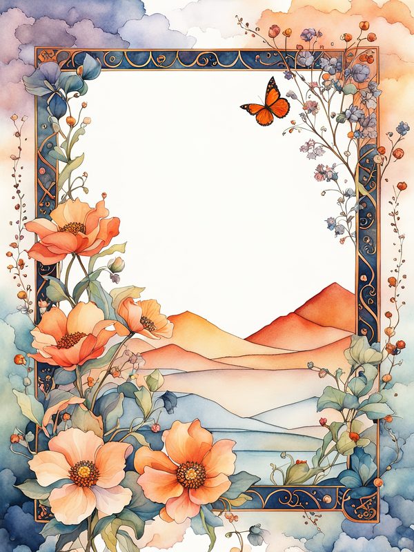 Boho Watercolor Floral Frame: Orange Flower Digital Paper (10 JPGs) — image 4