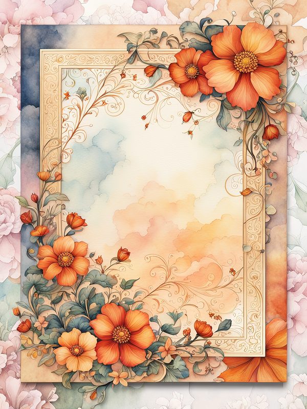 Boho Watercolor Floral Frame: Orange Flower Digital Paper (10 JPGs) — image 5