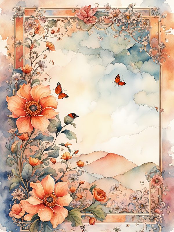 Boho Watercolor Floral Frame: Orange Flower Digital Paper (10 JPGs) — image 6