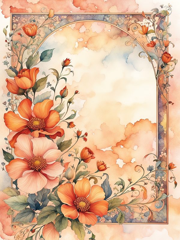 Boho Watercolor Floral Frame: Orange Flower Digital Paper (10 JPGs) — image 7