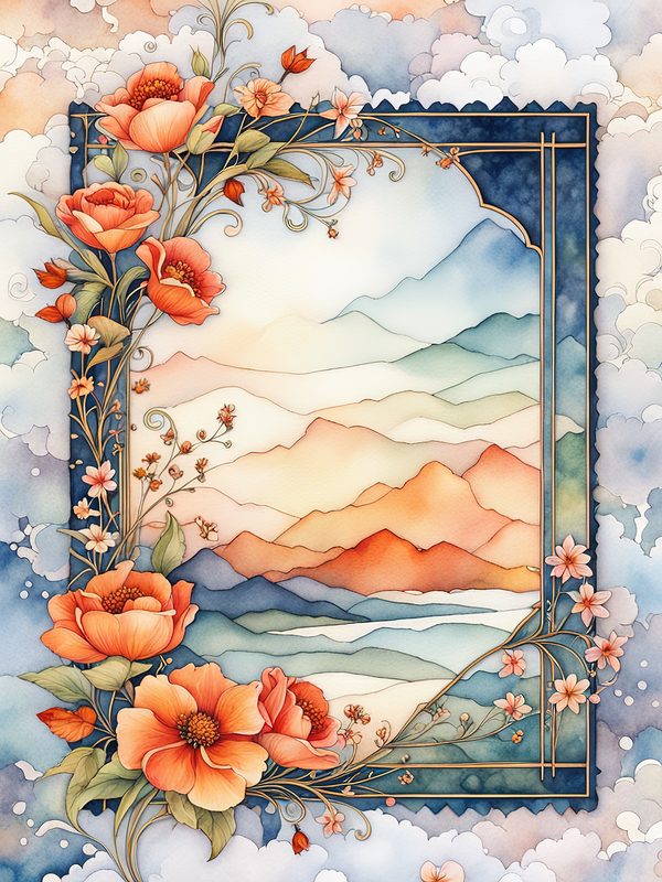 Boho Watercolor Floral Frame: Orange Flower Digital Paper (10 JPGs) — image 8