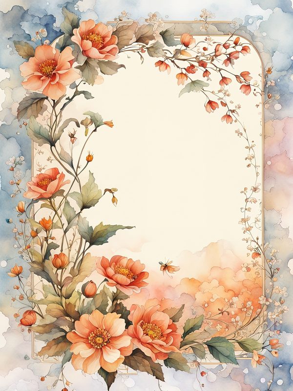 Boho Watercolor Floral Frame: Orange Flower Digital Paper (10 JPGs) — image 9