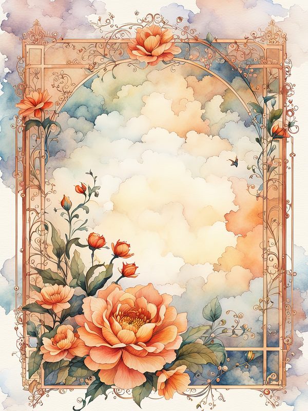 Boho Watercolor Floral Frame: Orange Flower Digital Paper (10 JPGs) — image 10