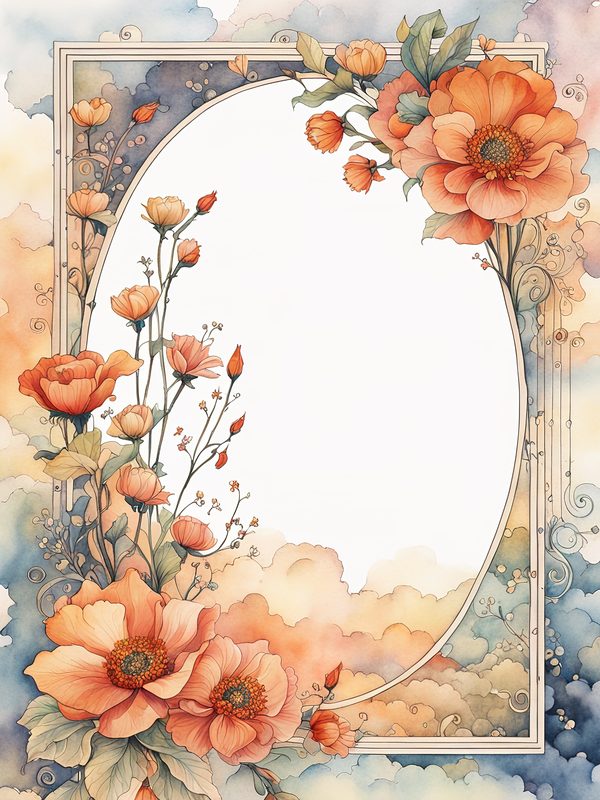 Boho Watercolor Floral Frame: Orange Flower Digital Paper (10 JPGs) — image 11