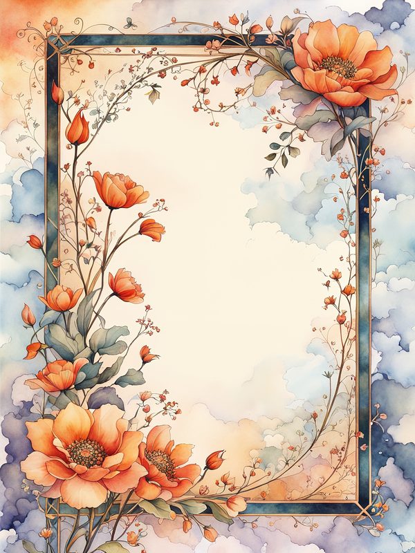 Boho Watercolor Floral Frame: Orange Flower Digital Paper (10 JPGs) — image 12