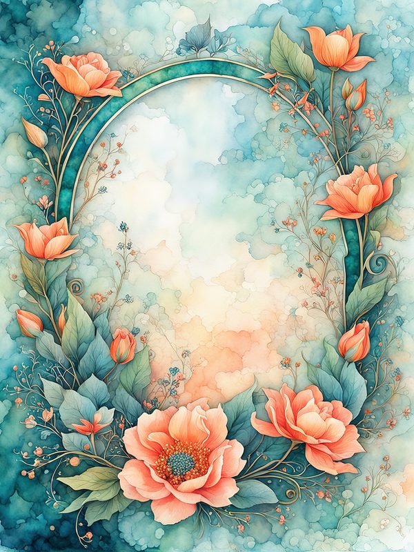 Orange Floral Teal Digital Paper: Botanical Backgrounds (10 JPGs) — image 2