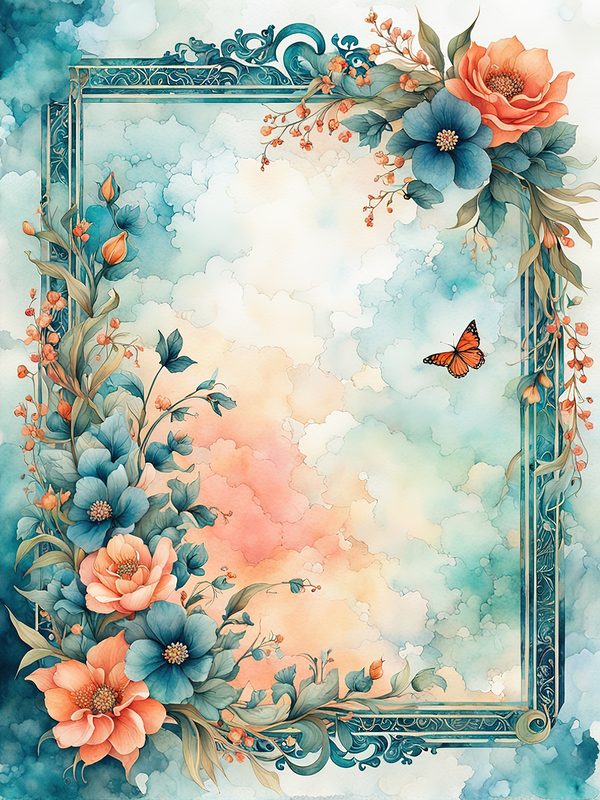 Orange Floral Teal Digital Paper: Botanical Backgrounds (10 JPGs) — image 3
