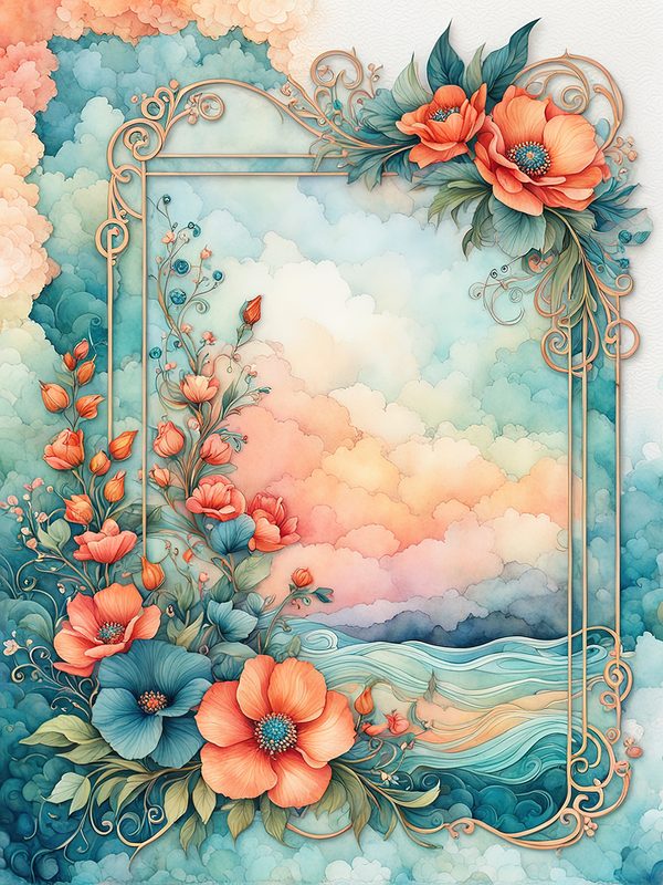 Orange Floral Teal Digital Paper: Botanical Backgrounds (10 JPGs) — image 4