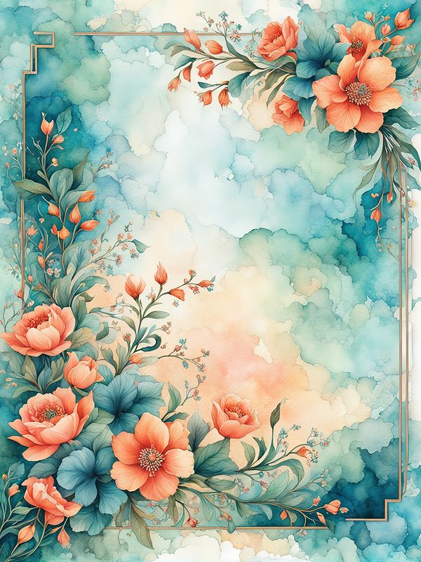 Orange Floral Teal Digital Paper: Botanical Backgrounds (10 JPGs) — image 5