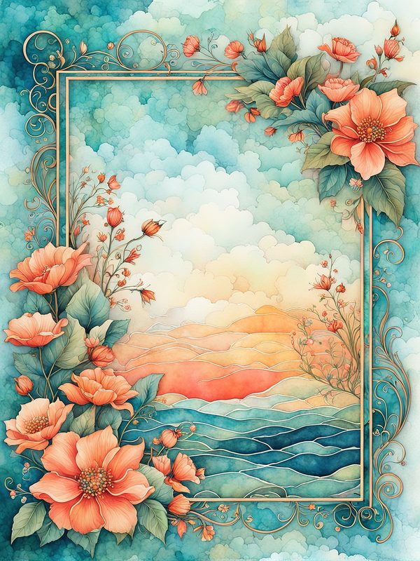 Orange Floral Teal Digital Paper: Botanical Backgrounds (10 JPGs) — image 6
