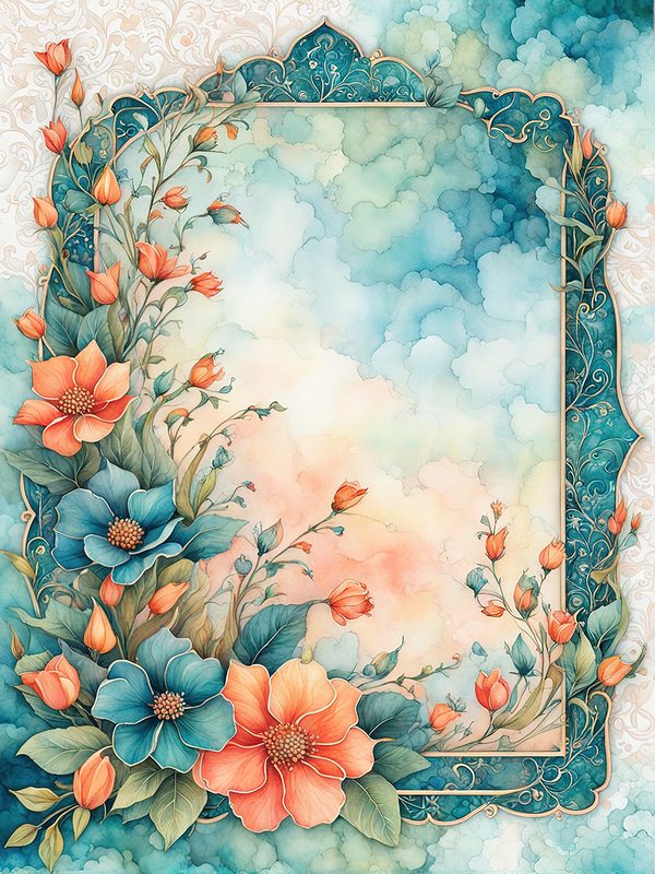 Orange Floral Teal Digital Paper: Botanical Backgrounds (10 JPGs) — image 7
