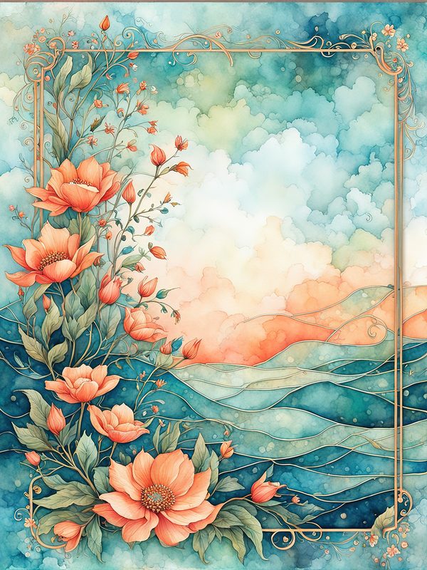 Orange Floral Teal Digital Paper: Botanical Backgrounds (10 JPGs) — image 8