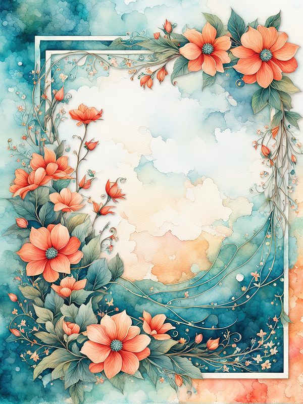 Orange Floral Teal Digital Paper: Botanical Backgrounds (10 JPGs) — image 9