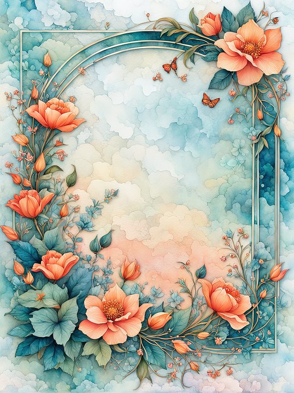 Orange Floral Teal Digital Paper: Botanical Backgrounds (10 JPGs) — image 10
