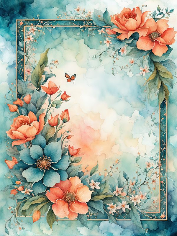 Orange Floral Teal Digital Paper: Botanical Backgrounds (10 JPGs) — image 11