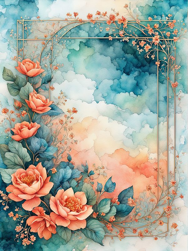 Orange Floral Teal Digital Paper: Botanical Backgrounds (10 JPGs) — image 12