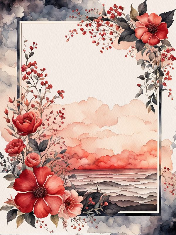 Red Floral Watercolor Frame: Black Accent Digital Paper Set (10 JPGs) — image 2