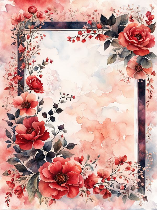 Red Floral Watercolor Frame: Black Accent Digital Paper Set (10 JPGs) — image 5