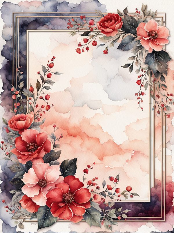 Red Floral Watercolor Frame: Black Accent Digital Paper Set (10 JPGs) — image 6
