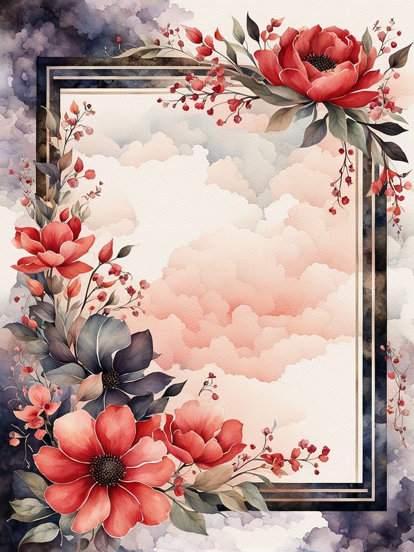Red Floral Watercolor Frame: Black Accent Digital Paper Set (10 JPGs) — image 7