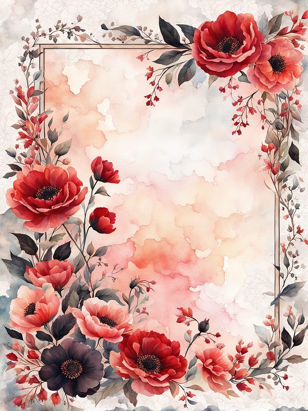Red Floral Watercolor Frame: Black Accent Digital Paper Set (10 JPGs) — image 9