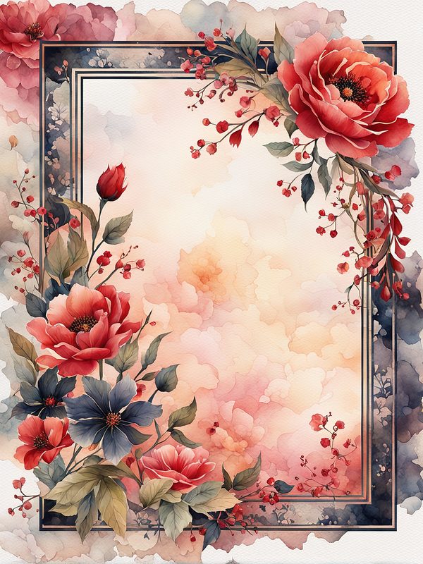 Red Floral Watercolor Frame: Black Accent Digital Paper Set (10 JPGs) — image 10
