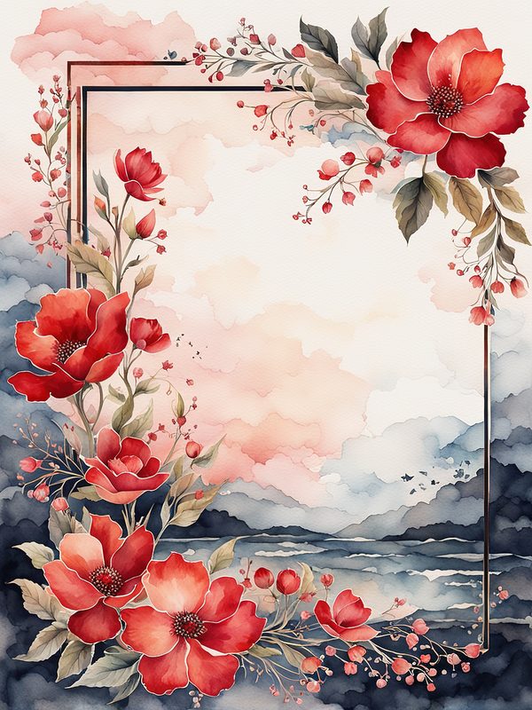 Red Floral Watercolor Frame: Black Accent Digital Paper Set (10 JPGs) — image 11