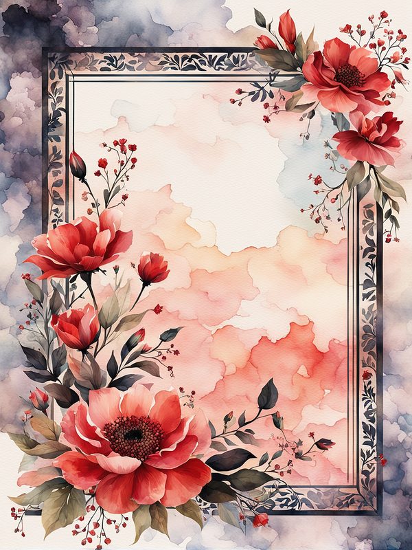 Red Floral Watercolor Frame: Black Accent Digital Paper Set (10 JPGs) — image 12
