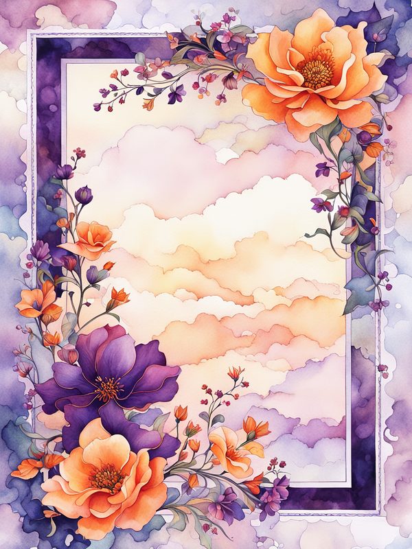 Watercolor Floral Digital Paper: Purple & Orange Flowers (10 JPGs) — image 2