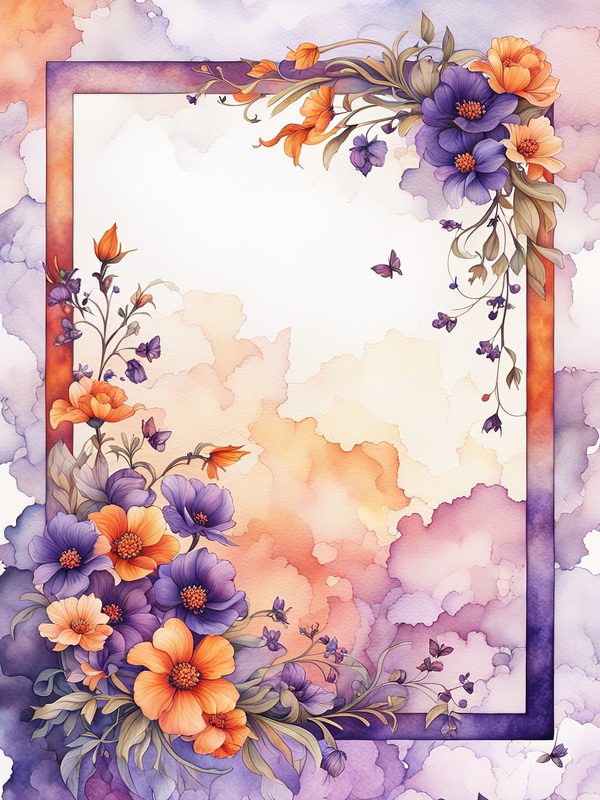 Watercolor Floral Digital Paper: Purple & Orange Flowers (10 JPGs) — image 3