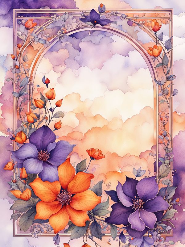 Watercolor Floral Digital Paper: Purple & Orange Flowers (10 JPGs) — image 4