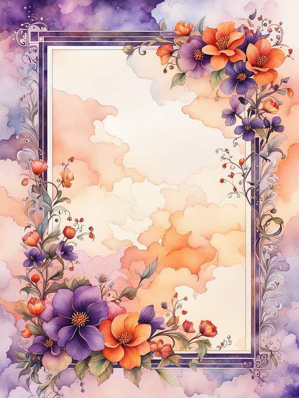 Watercolor Floral Digital Paper: Purple & Orange Flowers (10 JPGs) — image 5