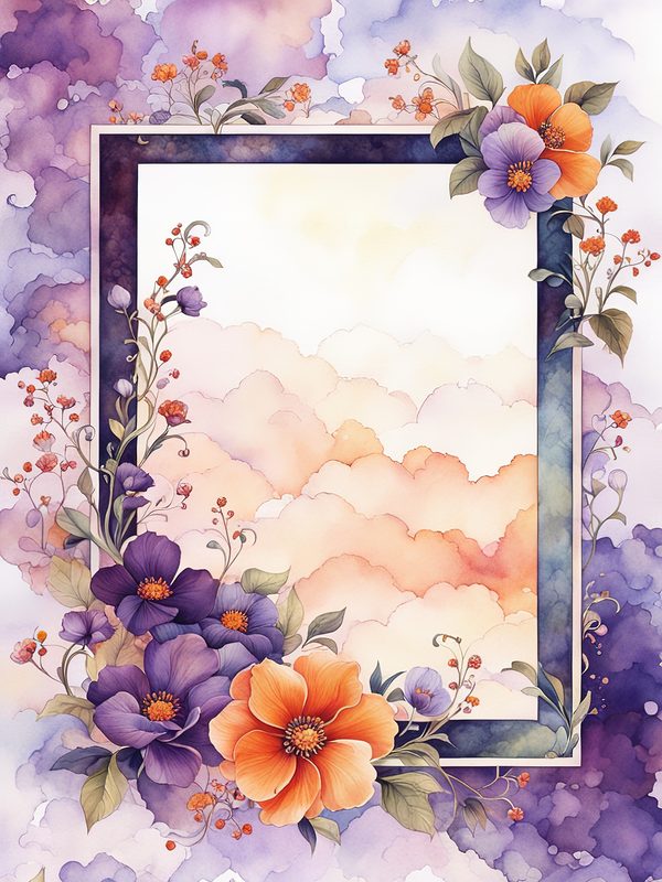 Watercolor Floral Digital Paper: Purple & Orange Flowers (10 JPGs) — image 6