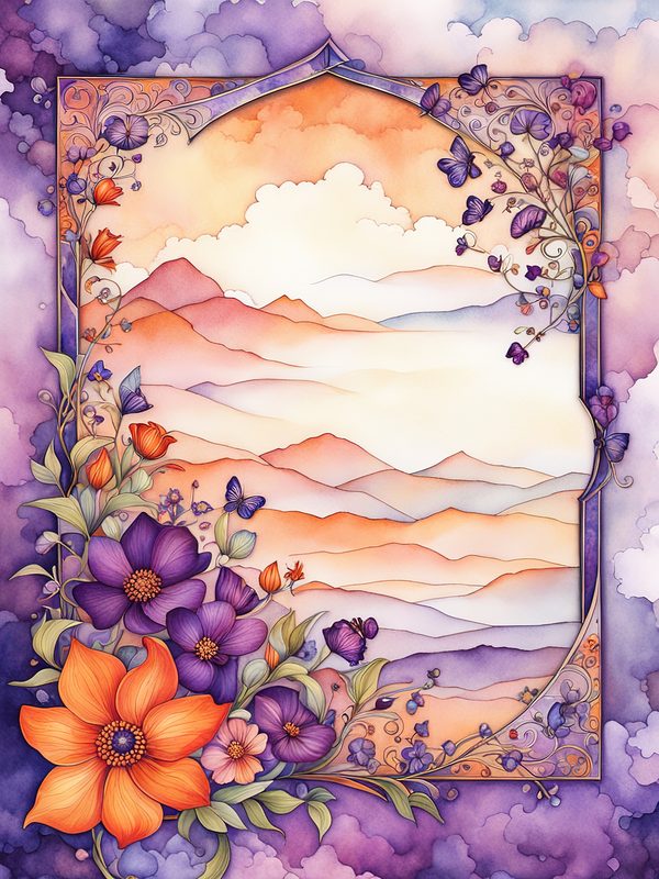 Watercolor Floral Digital Paper: Purple & Orange Flowers (10 JPGs) — image 7
