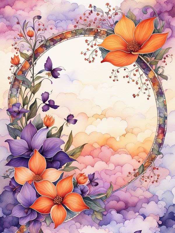 Watercolor Floral Digital Paper: Purple & Orange Flowers (10 JPGs) — image 8