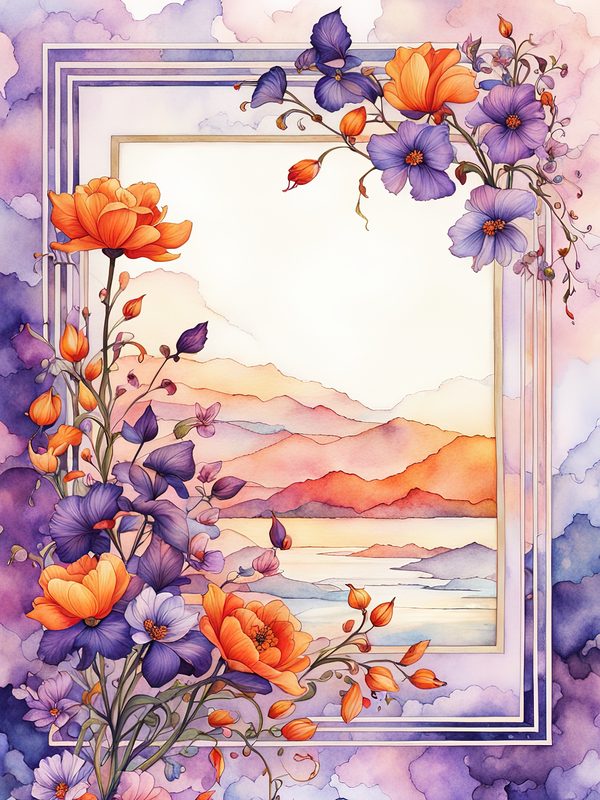 Watercolor Floral Digital Paper: Purple & Orange Flowers (10 JPGs) — image 10