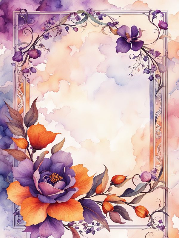 Watercolor Floral Digital Paper: Purple & Orange Flowers (10 JPGs) — image 11