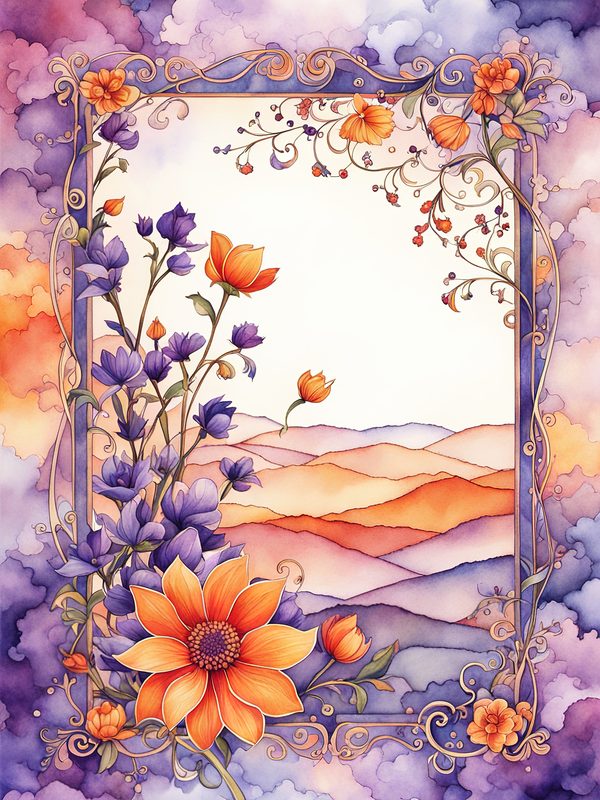Watercolor Floral Digital Paper: Purple & Orange Flowers (10 JPGs) — image 12