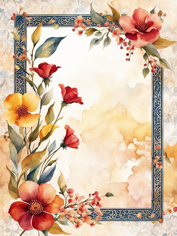 Watercolor Floral Border Digital Paper: Red & Orange Botanical Frames (10 JPGs) — image 2