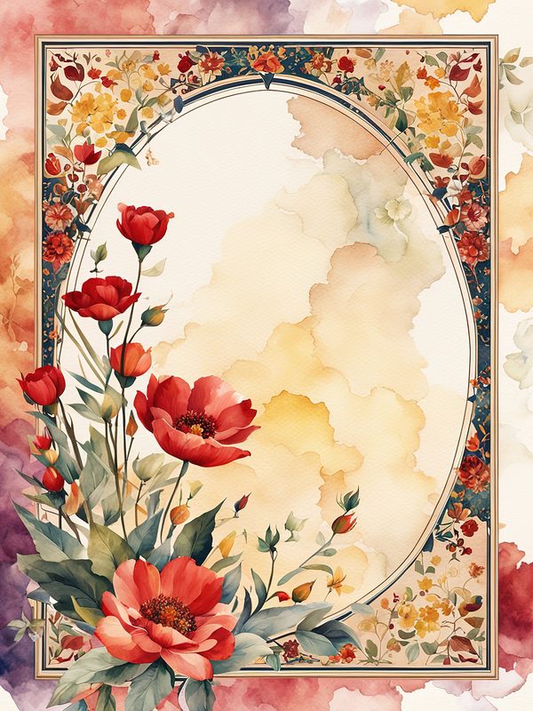 Watercolor Floral Border Digital Paper: Red & Orange Botanical Frames (10 JPGs) — image 3