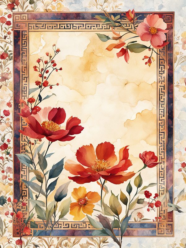 Watercolor Floral Border Digital Paper: Red & Orange Botanical Frames (10 JPGs) — image 5