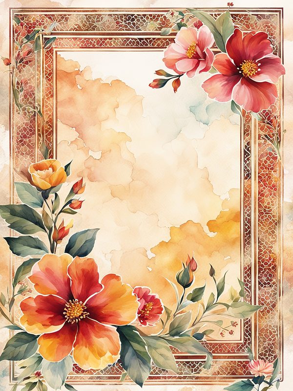 Watercolor Floral Border Digital Paper: Red & Orange Botanical Frames (10 JPGs) — image 6